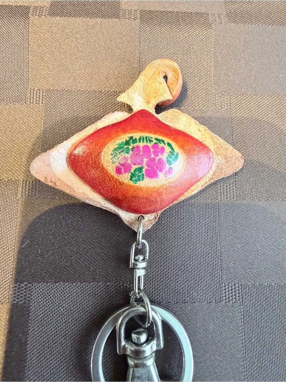 Handmade Leather Manta Ray Keychain, Hand-Painted